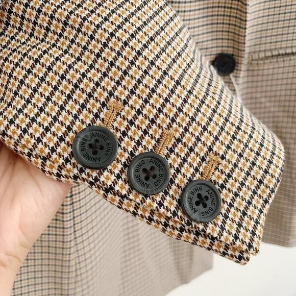 NEW Anine Bing Madeline Houndstooth Blazer In Yellow L - Picture 6 of 13